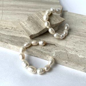 NEW~ Anthropologie Natural Pearl Hoop Earrings